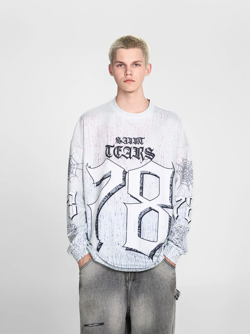 Saint michael tears all-over printed long-sleeved vintage autumn and winter T-shirt Style number: 105 Size: M L XL Wholesale price: 136 Color: Picture color